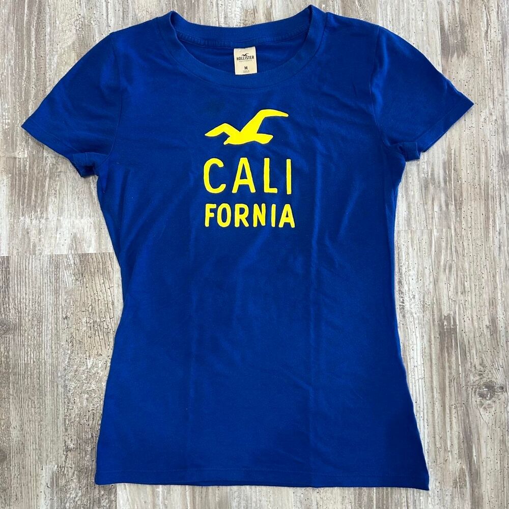 Hollister Women's y2k surf retro blue California baby tee
